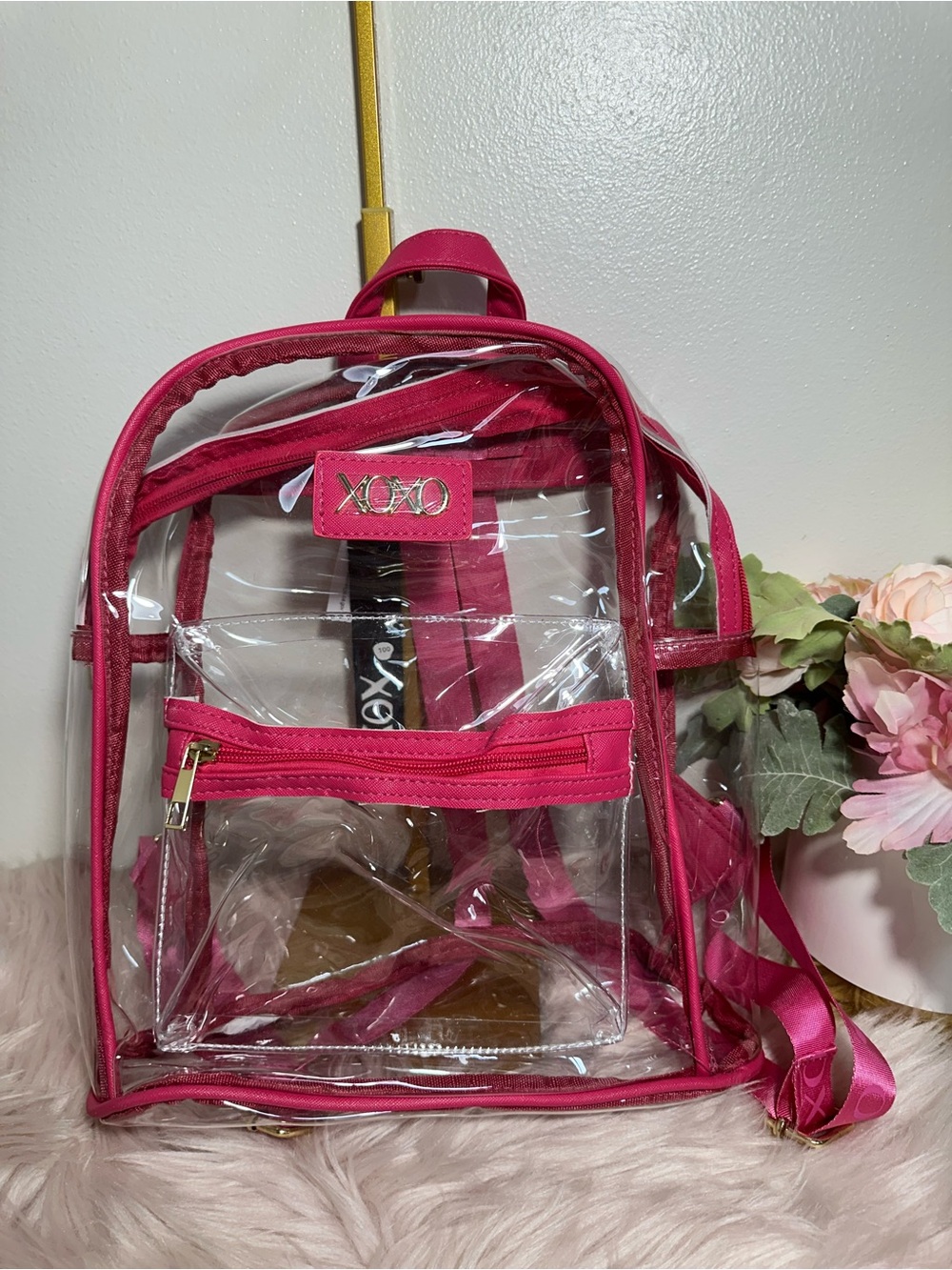 XOXO Clear Hot Pink Mini Backpack